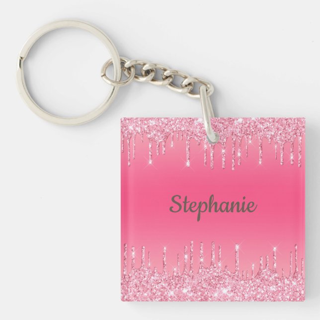 Monogram Pink Driving Glitzer Glam Trendy Schlüsselanhänger (Vorderseite)