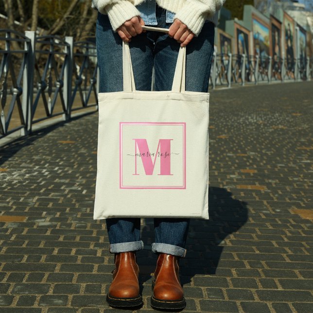 Monogram Pink Einfach Minimalistisch Hübsch Tragetasche (Von Creator hochgeladen)