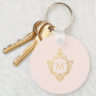 Monogram Pink Elegante Vintage Imitats Gold Foil W Schlüsselanhänger