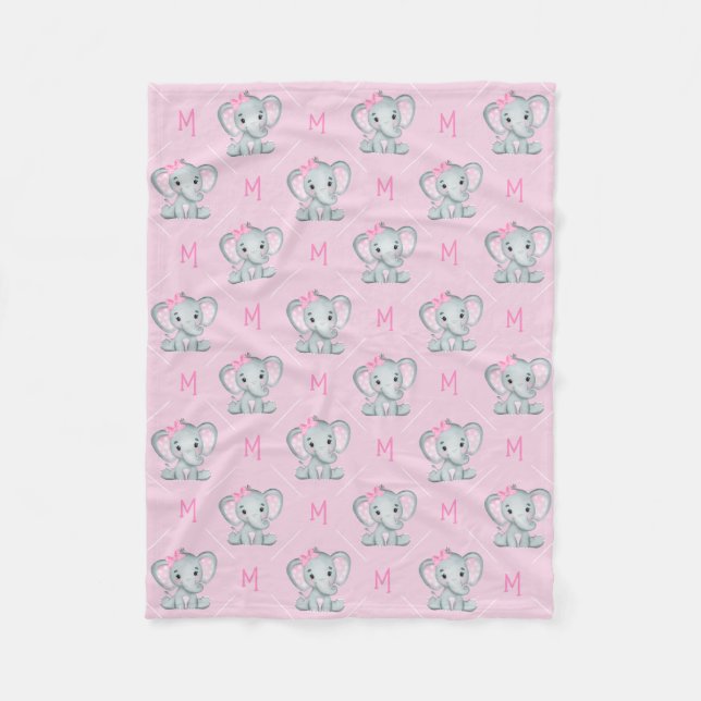 Monogram Pink Elephant Star Baby Girl Fleecedecke (Vorderseite)