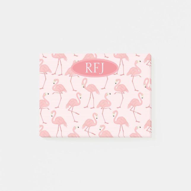 Monogram Pink Flamingos Post-it Klebezettel (Vorderseite)
