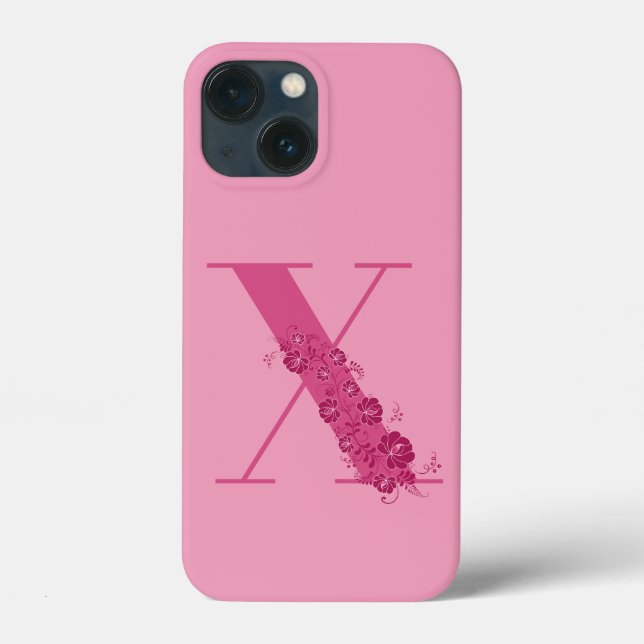 Monogram Pink Floral Letter X iPhone Case (Rückseite)