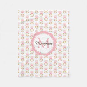 Monogram Pink Floral Pattern Baby Girl Kinderzimme Fleecedecke
