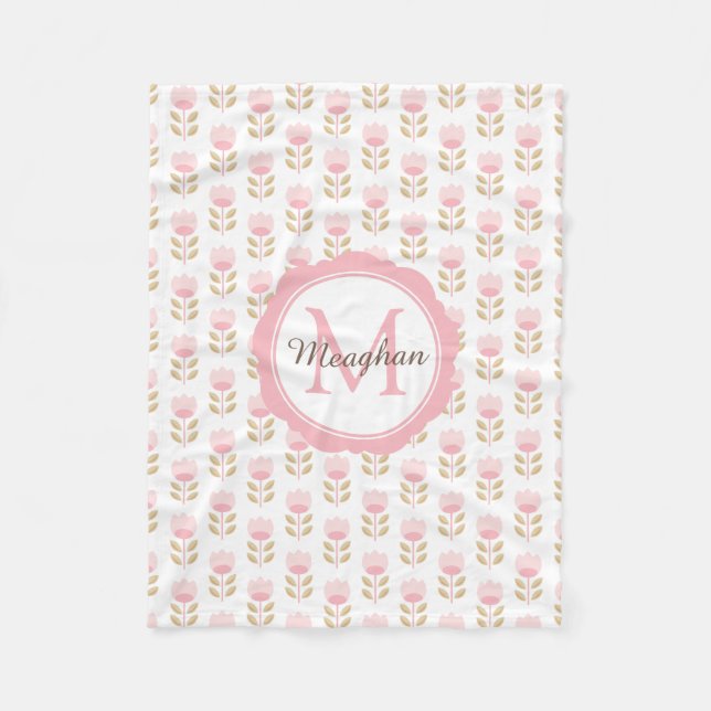 Monogram Pink Floral Pattern Baby Girl Kinderzimme Fleecedecke (Vorderseite)