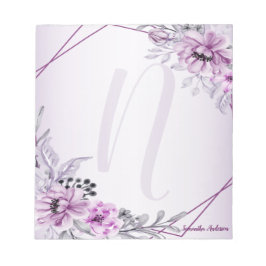 Monogram Pink Floral Violet Lila Frame Modern Notizblock