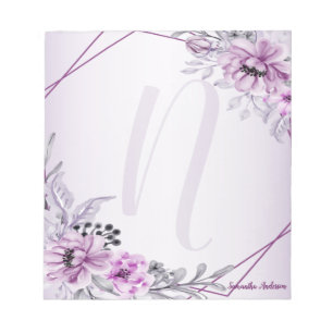 Monogram Pink Floral Violet Lila Frame Modern Notizblock