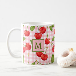 Monogram Pink Gingham & Cherries Tasse