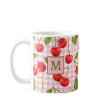 Monogram Pink Gingham & Cherries Tasse