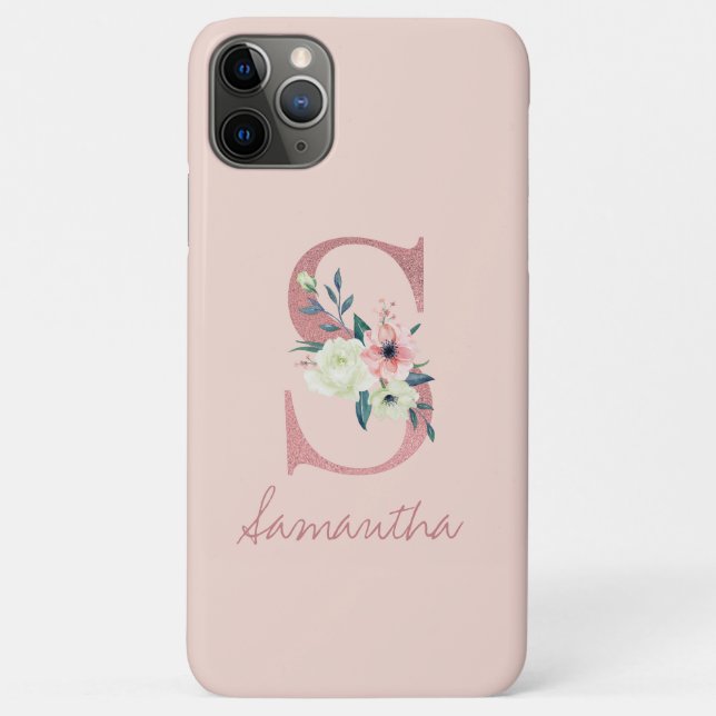Monogram Pink Glitzer Blume Letter S Light Pink Case-Mate iPhone Hülle (Rückseite)