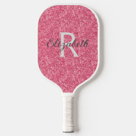 Monogram Pink Glitzer Gray Sparkle Trendy Glam Pickleball Schläger
