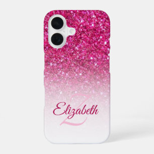 Monogram Pink Glitzer Ombre Vorname Benutzerdefini iPhone 16 Hülle