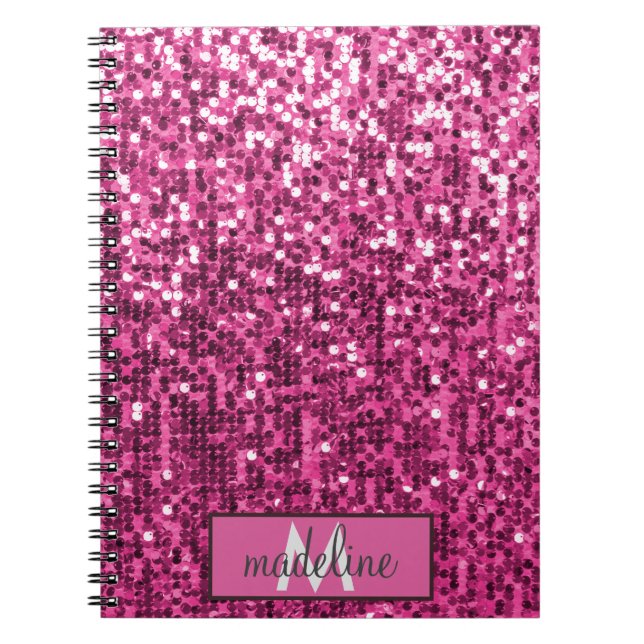 Monogram PINK Glitzer Sequel Funkelnd Notebook Notizblock (Vorderseite)