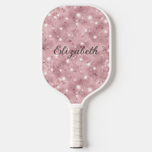 Monogram Pink Glitzer Sparkle Trendy Glam Bling Pickleball Schläger (Vorderseite)