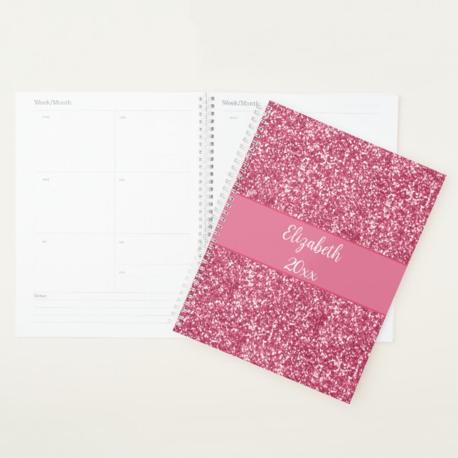 Monogram Pink Glitzer White Trendy Glam Years Planer (Anzeige)