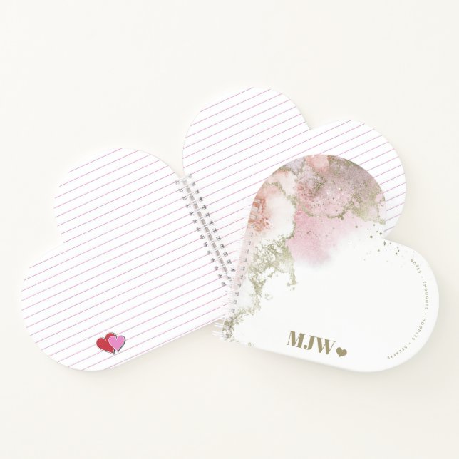 Monogram Pink & Gold Abstract and Heart Notizbuch (Innenseite)