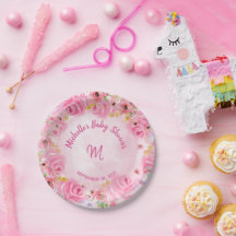 Monogram Pink Gold Floral Baby Dusche