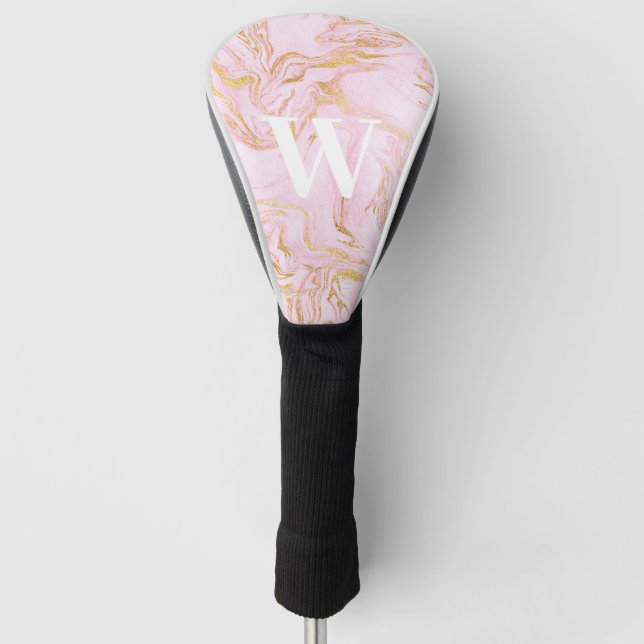 Monogram Pink Gold Glitzer Marmor Golf Headcover (Vorderseite)
