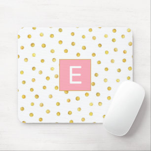 Monogram Pink Gold Imitate Foil Dot Pattern Girl Mousepad