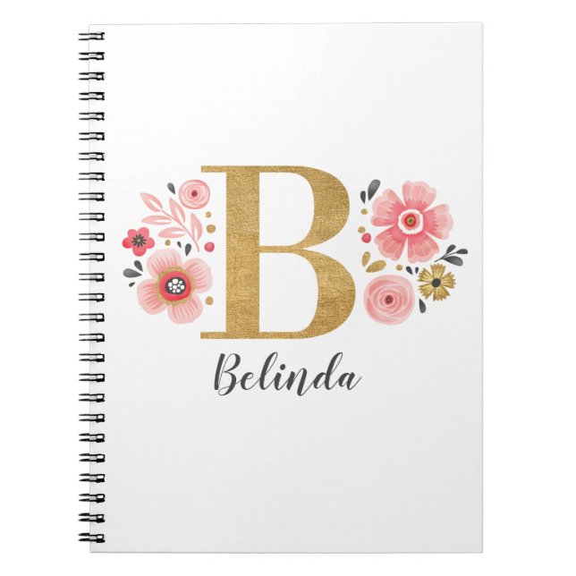 Monogram Pink Gold Letter B Initial Floral Notizblock (Vorderseite)