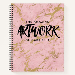 Monogram Pink Gold Marble Artist Sketchbook Notizbuch