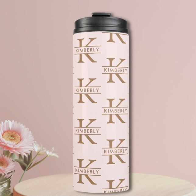 Monogram Pink Gold Moderne Minimalistisch Stylish Thermosbecher (Monogram Pink Gold Modern Minimalist Stylish Thermal Tumbler)