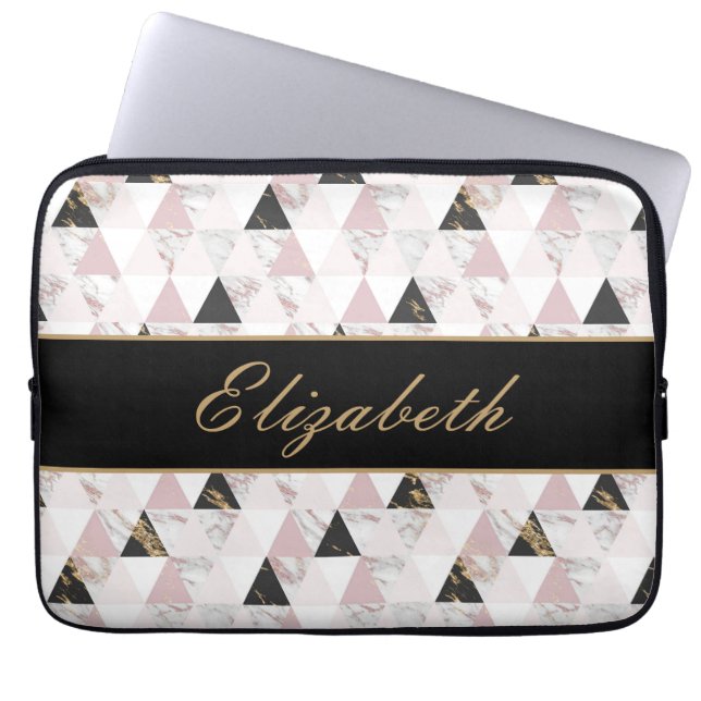 Monogram Pink Gold Schwarz-weiß Marble Geometric Laptopschutzhülle (Vorderseite)