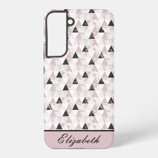 Monogram Pink Gold Schwarz-weiß Marble Geometric Samsung Galaxy Hülle (Rückseite)