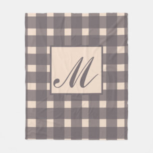 Monogram Pink Gray Gingham Pattern Fleecedecke
