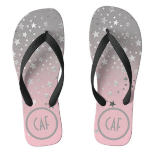 Monogram Pink Gray Stars Ombre Stilvolle Chic Tren Flip Flops
