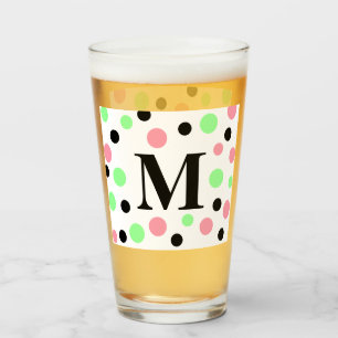 Monogram Pink Green Black Polka Dots Glas