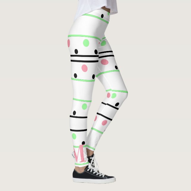 Monogram Pink Green Black Polka Dots Leggings (Rechts)