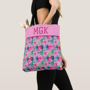 Monogram Pink Green Blue Floral Bright Tropical