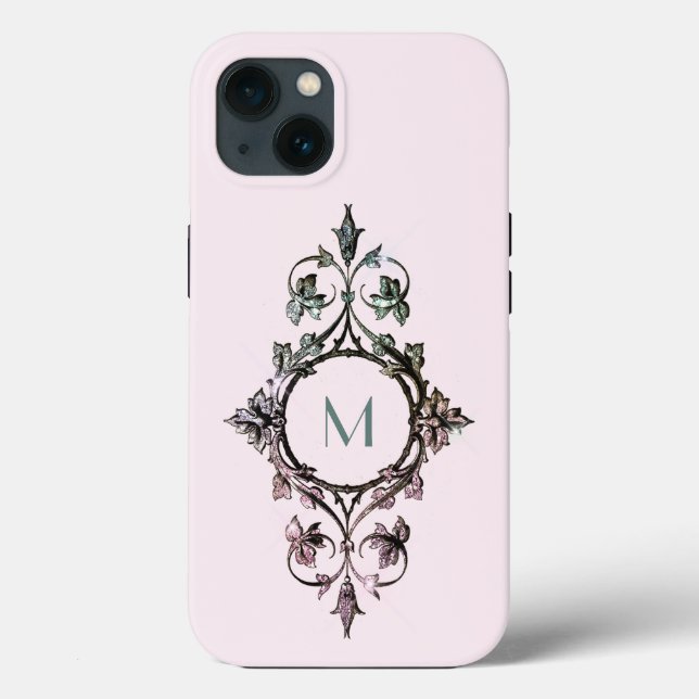 Monogram Pink Green Blüh Chic Verziert Girly Case-Mate iPhone Hülle (Rückseite)