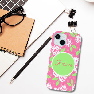 Monogram Pink Green Floral Trendy Chic Case-Mate iPhone Hülle