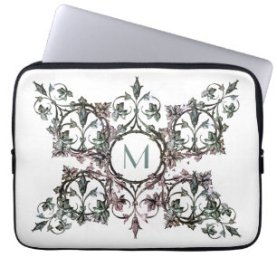 Monogram Pink Green Geblüht Shabby Chic Verziert Laptopschutzhülle