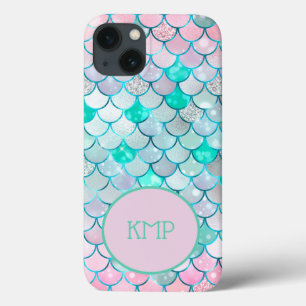 Monogram Pink Green Glitzer Mermaid Scales Case-Mate iPhone Hülle