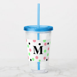 Monogram Pink Green Polka Dots Acryltrinkbecher