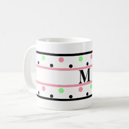 Monogram Pink Green Polka Dots Kaffeetasse