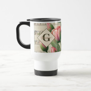 Monogram Pink & Green Vintag Tulips Noten Reisebecher