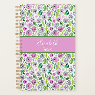 Monogram Pink Grey Boho Aquarell Floral Planer