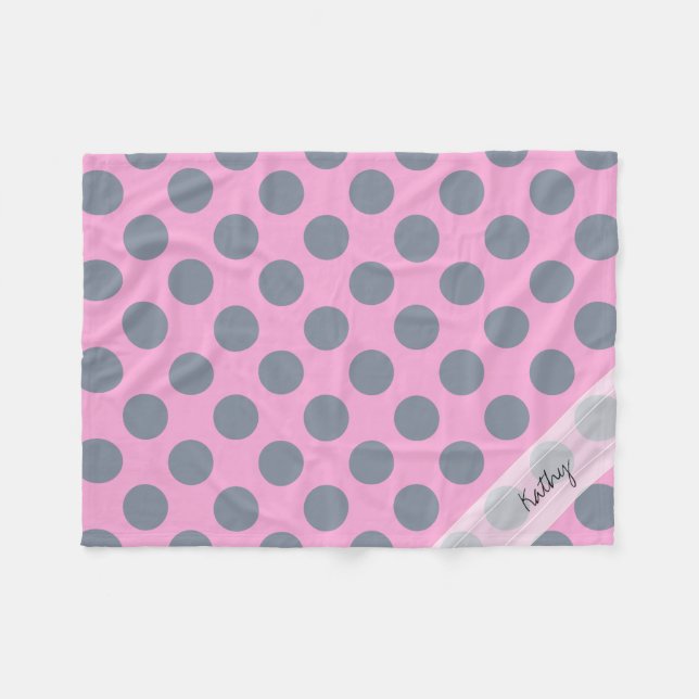 Monogram Pink Grey Chic Polka Dot Pattern Fleecedecke (Vorderseite (Horizontal))