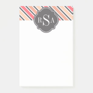 Monogram Pink Grey White Stripe Muster Post-it Klebezettel