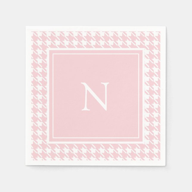 Monogram Pink Hahnentrittmuster Karo Serviette (Vorderseite)
