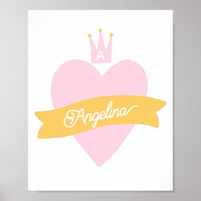 Monogram Pink Heart Crown Name Gircess Princess Poster (Vorne)