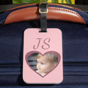 Monogram Pink Hearts Custom Kids Foto Gepäckanhänger