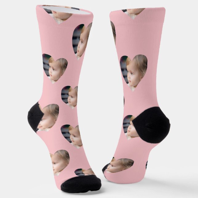 Monogram Pink Hearts Kids Foto Custom Face Socken (Gewinkelt)