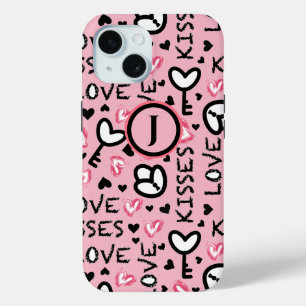 Monogram Pink Hearts Liebe Kisses Valentinstag Case-Mate iPhone Hülle