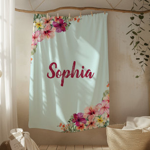 Monogram Pink Hibiskus Blume Tropenflora Fleecedecke