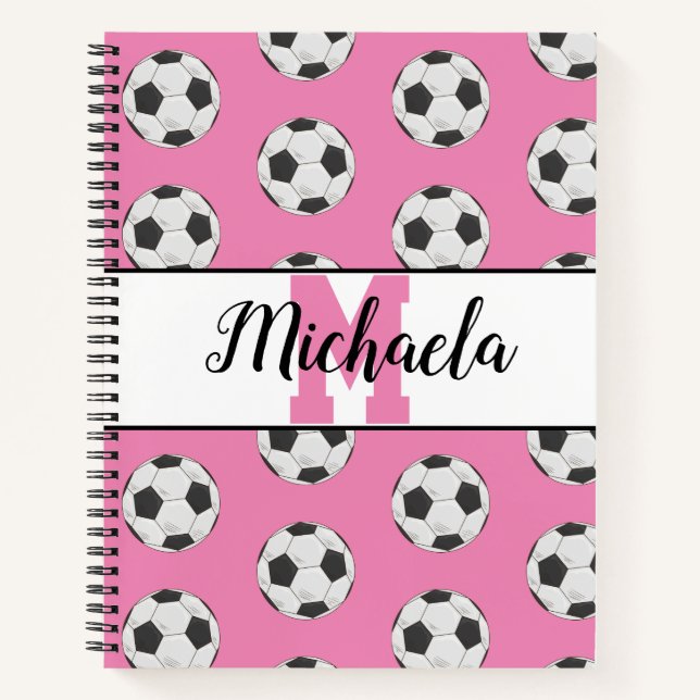 Monogram Pink Initial Soccer Ball Muster Notizbuch (Vorderseite)