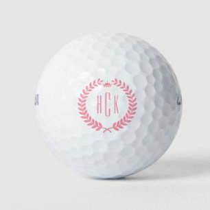 Monogram Pink Laurel Wreath Golf Balls Golfball